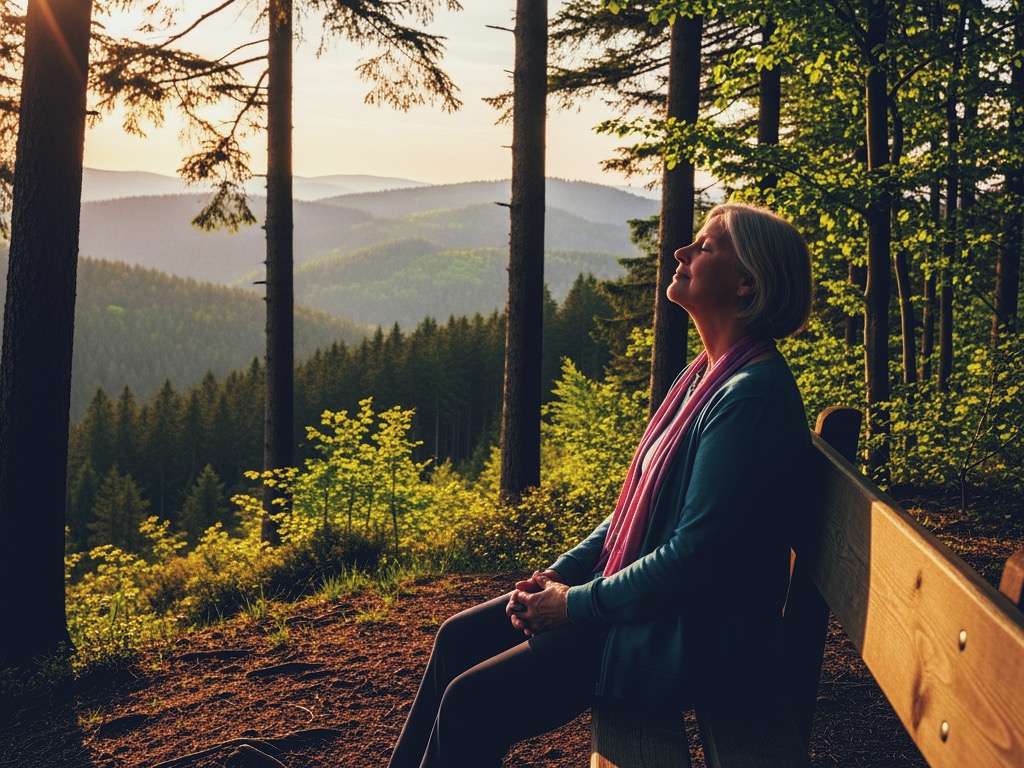 Erholung im Heilklima: Frau genießt die frische Luft im Südharzer Wald